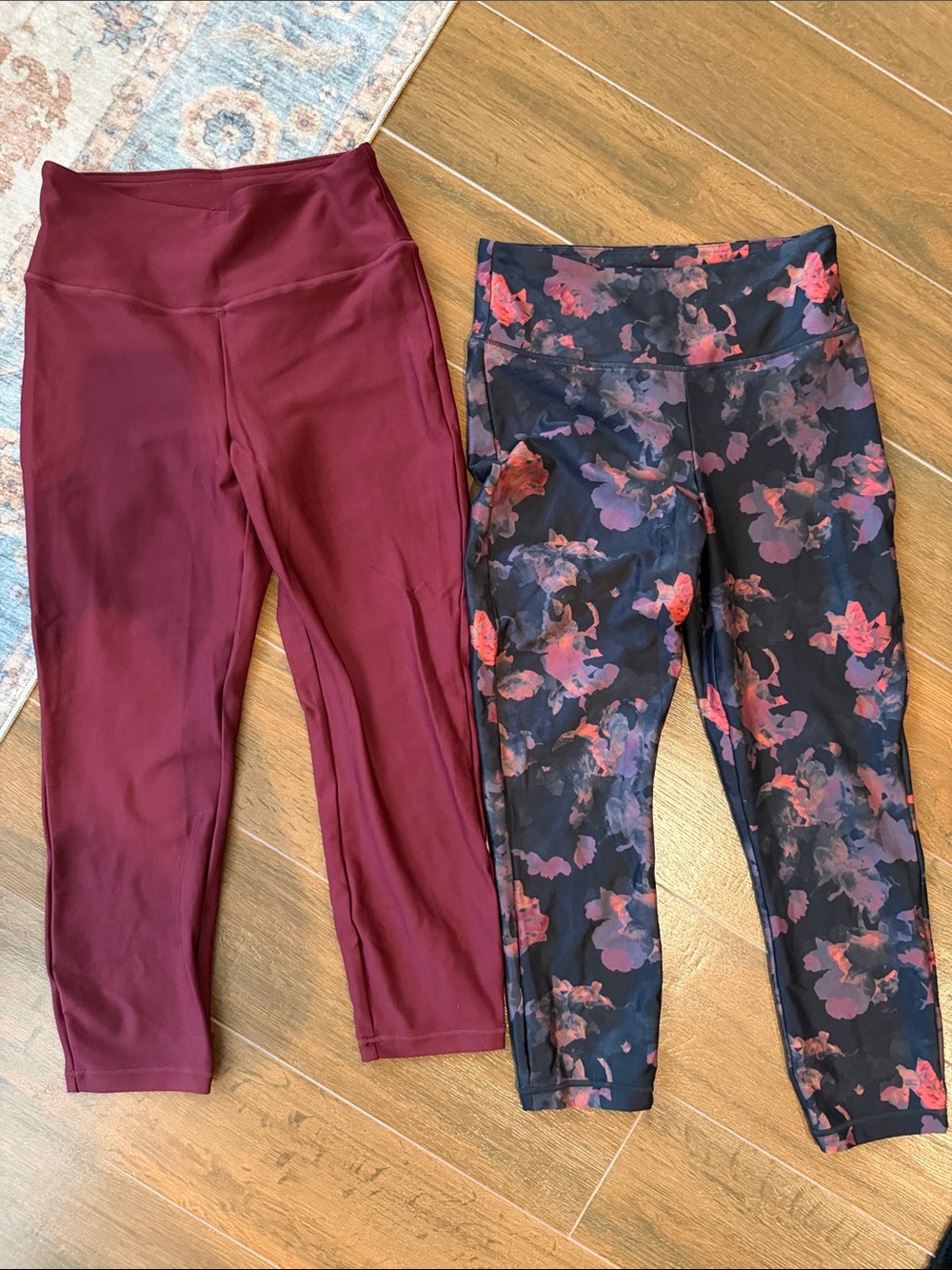 NWOT MEDIUM Balance Collection Burgundy Capri & Black Floral Capri Leggings